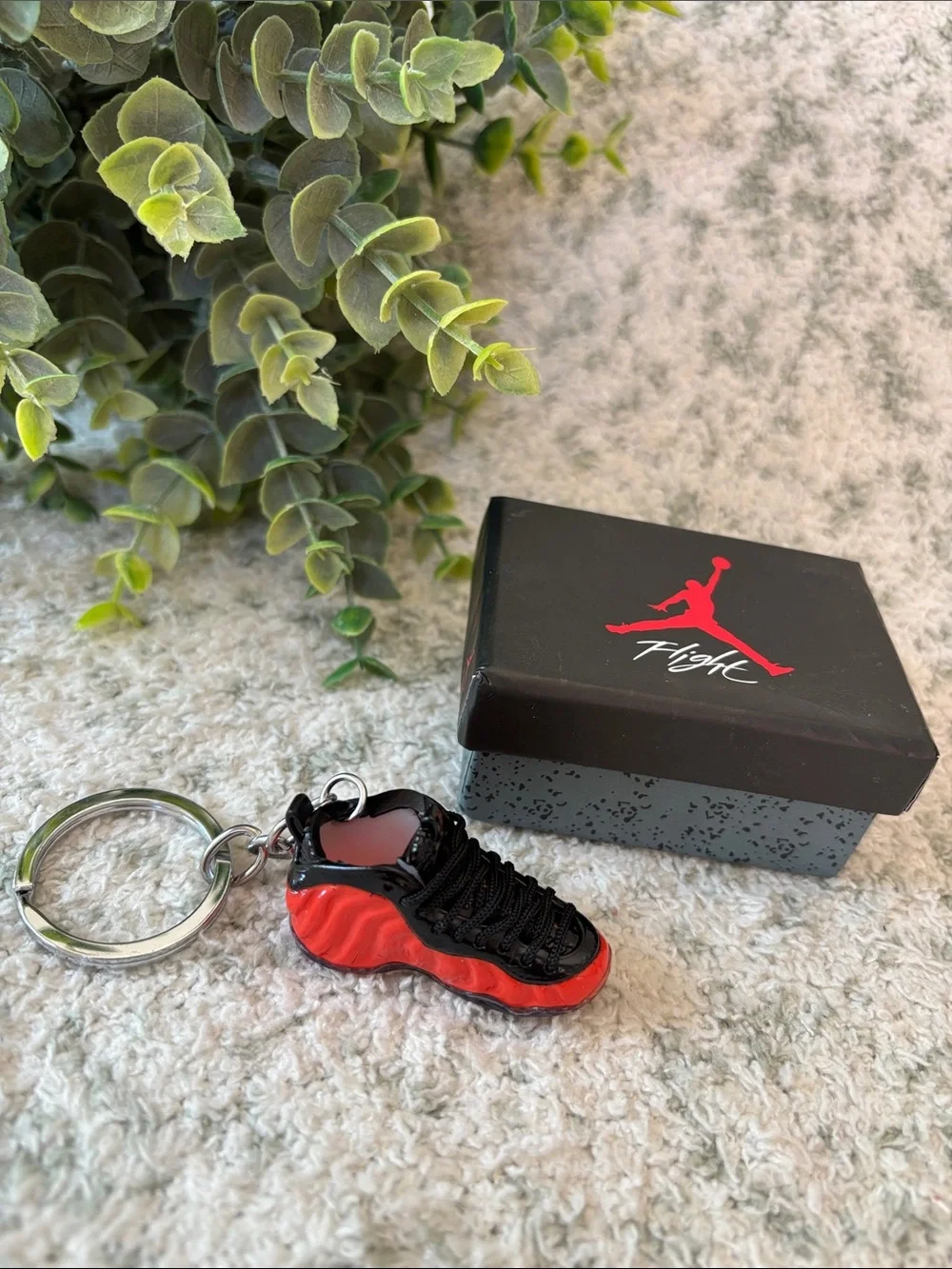 Air Jordan Red and Black 3D Mini Sneaker Keychain with Branded Box NWT 2”